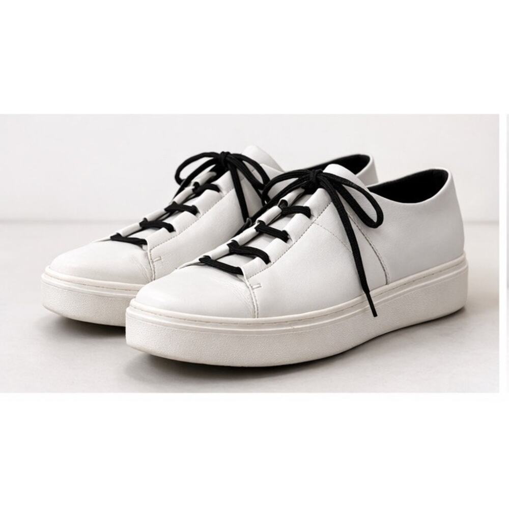 Eileen Fisher White Leather Platform Sneakers Size 10 Minimal Lace Up